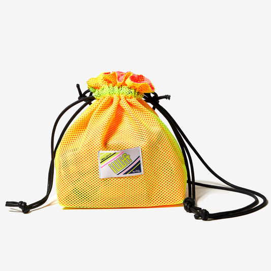 ILLLIFT DOUBLE MESH KINCHAKU SHOULDER BAG YELLOW/PINK